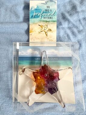 Luke Adams Handblown Glass Starfish Hanging Suncatcher Ornament, NWT